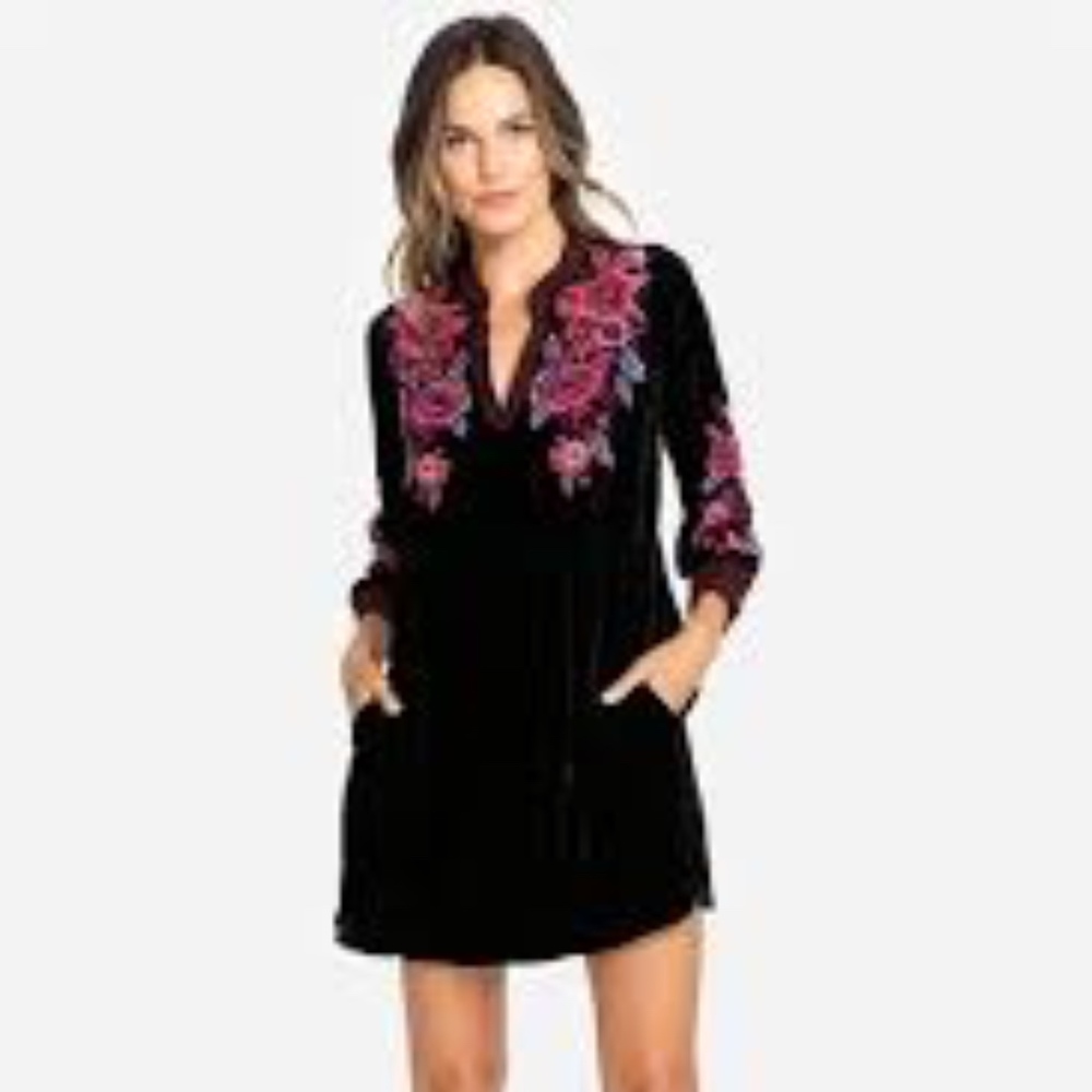 Johnny Was Marcella Embroidered Velvet Dress NWT